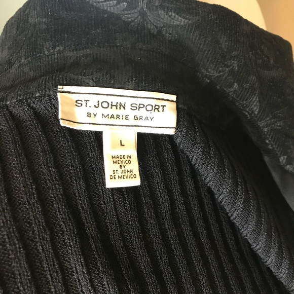 ST. JOHN SPORT | Collared Black Sweater Cardigan Women’s Size Large - Picture 6 of 8
